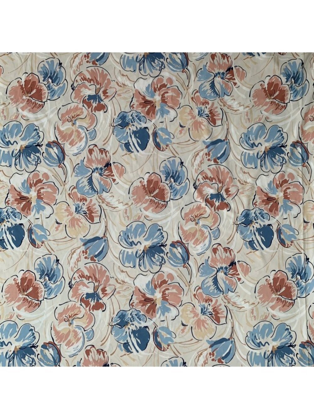 Beige Multicolor Floral Fabric Polyester Silky 4 Yards 59”x 144” Razor Mills VTG